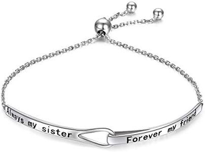 Flyow Sterling Silver Always My Sister Forever My Friend Inspirational Adjustable Infinity Bracelet Friendship Jewelry for Women