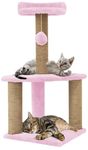 FURRLOVERS Soft Fur Activity Cat Tree for Kittens & Cats - Scratching Post, Natural Sisal Rope, Two Floor Tower, Hanging Ball (Height 32 Inch) (Pink - FURR-32)