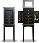 Hives and Honey Kennedy Jewelry Armoire - Modern Wood Storage Organizer with Necklace Hooks, 5 Drawers, and Vanity Mirror, Black