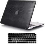 MonsDirect Compatible with MacBook Air 13.6 inch Case 2022 2023 2024 Release M3 A3113 M2 A2681 with Touch ID & Liquid Retina Display, Rubberized Plastic Hard Shell Case & Keyboard Cover, Black Leather