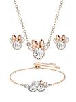 Kaguyo Jewelry Set for Women - Rose Gold 925 Sterling Silver Clear Zirconia Cute Mouse Pendant Necklace and Stud Earrings with Bracelet Jewelry Set for Women and Girls (rose gold)