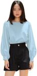 wearVAST Classic Long Bishop Sleeves Linen Shirt Women Boat Neck Linen Blouse, Baby Blue, XX-Large