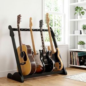 Bamboo Guitar Rack for Multiple Guitars, Adjustable Guitar Stand(Black-B)