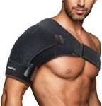 Suptrust Recovery Shoulder Brace for Men and Women, Shoulder Stability Support Brace, Adjustable Fit Sleeve Wrap, Relief for Shoulder Injuries and Tendonitis, One Size Regular, Dark Black