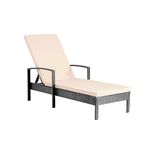 OUTLIVING Rattan & Wicker Outdoor Swimming Poolside Lounger Beach Sunbathing Lawn Patio Chaise Sun Lounger Chair with Cushion & Adjustable Backrest -(Black)