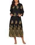 Ekouaer Women's Sleepwear Zip Up Robe Plus Size Nightgown Duster Housecoat Half Sleeve Bathrobe Grandma House Wear Mumu Dresses Maxi Kaftan Lounger Floral Print XL