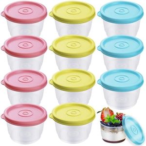 WZYTEU 12 Pcs Contenitori Ermetici per Alimenti, 160 ml Contenitori Freezer con coperchi per Salsa Zuppe Condimenti Creme(3 Colori)