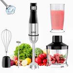 YASHE Immersion Blender, 5 in 1 Handheld Blender, Continuously Variable Speed, Stainless Steel Blender Stick, 400W, Emulsion Blender with Chopper, Whisk and Milk Frother for Meat, soups and Baby Food