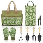 Colwelt Garden Tools Set, 8 Piece, Heavy Duty Gardening Tools with Wooden Handle, Including Garden Tote, Kneeling Pad, Gloves, Pruner, Trowel, Tulip Trowel, Cultivator - Gardening Gifts for Women Men