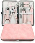 Manicure, Pedicure set Nail Clippers, Nail Cutter and Beauty Tool for personal use, Manicure Portable Set, Pink Manicure Set 18 in 1, with Toe Nail Cutter-Thick Nail Scissors Toiletries with Cuticle Nippers and Fork, Tweezers , Acne tool , Earwar removal tools and Nail File with Pink PU Leather Frame Clutch, Suitable for Home, Workplace, Outdoor Travel, Holiday and Gift