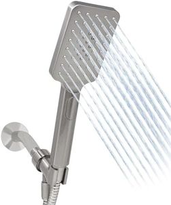 Metpure High-Pressure Handheld Shower Head with Easy Clicker for Multiple Sprays. Low Profile Lightweight Rectangular Shower Head. Stainless Steel Hose & Adjustable Mount Holder. Brushed Nickel Finish