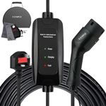 E-S1mple EV Charger Cable Type 2 to 3 Pin Plug [ 7.5M, 13A, 3KW ] Type 2 Charging Cable 3 Pin EV Charger IP65 with LED Indicators, Carry Bag & Microfiber Towel & Tie ﻿