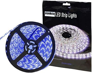 Renkco LED Strip Lights, Blue 5050 SMD, IP65 Waterproof 5m 12V Flexible DIY 300 LEDs Bright LED Strip Light, Suitable for Christmas, Holiday, Home, Kitchen, Under Cabinet, Car, Caravan, Boat, Bar, Outdoor Party Decoration Lighting, Adhesive 50-300BL