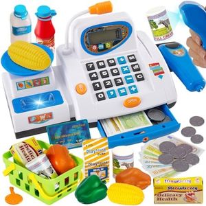 HERSITY Large Children's Cashier, Toy Cash Register with Scanner and Sound Calculating Machines, Game Supermarket Children's Shop Accessories, Role Play Gift, Boys Girls 3 4 5 Years