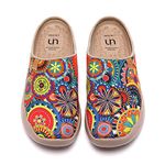 UIN Women's Slipper Comfort Canvas Fashion Travel Art Painted Shoes Wide Toe Casual Household Slip On Mules Blossom (8)