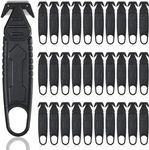 Therwen 30 Pcs Safety Box Cutter Knife of Stainless Steel Concealed Blade Package Opener with Tape Splitter for Carton Cardboard Wrap Letter Work Bag Straps Film Utility Tool, Black