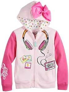 JoJo Siwa Girls Headphones 3D Bow Zip-up Hoodie Jacket Sweatshirt, Light Pink/Hot Pink, 5-6 US