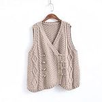 Sweater Vests,Womens V Neck Gilets Knitted Vest Solid Color Cardigan Jacket Disc Button Twist Jacquard Chinese Style Casual Tank Top Vintage Sweater Sleeveless Waistcoat Jumper Uniform Preppy Style