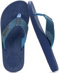 KuaiLu Mens Flip Flops Arch Support Comfortable Cushion Memory Foam Recovery Walking Waterproof Leather Thong Sandals Orthotic Plantar Fasciitis Summer Casual Beach Pool Slip on Slippers Blue Size 14