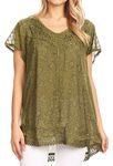 Sakkas 15776 - Charolette Embroidery and Seqiun Accents Blouse - Army Green - OS