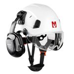 Mustbau Construction Hard Hats Ventilated Safety Helmet with Clear Visor,Hearing Protection,Earmuffs and Chin Strap,53 to 63 cm Adjustable Hard Hat for Forestry, Chainsaw, Industrial