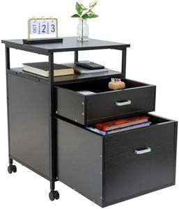 Mount-It! Mobile File Cabinet, Rolling Printer Stand with Open Storage Shelf, 2 Drawers, Black Wood Filing Cabinet fits A4 or Letter Size for Home Office, Wheels and Open Shelf