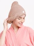 Cortina Microfiber Hair Towel Cap, Soft Absorbent Quick Drying Cap for Curly Thick Hair, Wrap Cap for Women Girls-Pack of 1, Light Brown