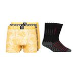 Crosshatch Gifts for men 3 pack Boxers and 5 pack Socks Gift Set, For him, Birthday gift for Husband, Dad, Boyfriend(L,Parm Leaf Gold)