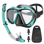 TOMSHOO Adult Snorkeling Suit, Anti-Fog Tempered Glass, Leak-Proof, Diving Glasses, Dry Snorkel, Swimming Training for Men and Women (Black) (Green)