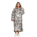 Dreamscene Extra-Long Tie Dye Oversized Hoodie Blanket Sweatshirt Soft Sherpa Fleece Throw Cosy Wearable Hooded Blanket Big Jumper - Charcoal, One Size Fits Most - Adults Teens Men Women