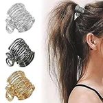 ACTIMED 3PCS Ponytail Clip, High Ponytail Holder，Hair Clips Medium Hair Claw Clips, 1.4 Inch Metal Claw Clips for Thick Hair, Shark Hair Clips for Thick Long Hair(Gold, Silver, Black).