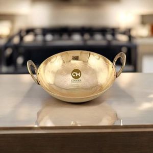 Copper-Master Pure Brass Heavy Weight Kadhai for Cooking Food Veg or Non-Veg, Pital kadai with Handle Cookware Handcrafted Brass Utensils for Kitchen (13.5 x 13.5 x 5.5 Inches 2500 ML)