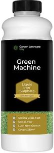 Green Machine - Liquid Iron Sulphate with Nitrogen Lawn Feed - Grass Fertiliser & Treatment for Lawns - Turns Grass Greener - 1 Litre covers 330m² - Garden Lawncare Guy