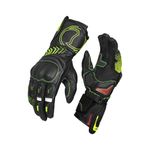 Rynox Advento Pro Gloves – CE Certified Cuff Length Motorcycle Riding Leather Gloves | Impact Protection | Carpus Bone Protection | Abrasion Resistance - Hi-Viz Green Black, 3XL