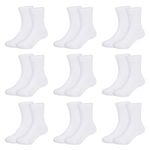 Auranso Toddler Socks 9 Pairs Kids Athletic Cushioned Ankle Crew Socks Black White Grey Striped Cotton School Sports Socks for Boys Girls Junior, 7-10 Years