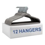 Homestrap Velvet Grey Anti-Slip Hanger (Pack of 12)| Heavy Duty Suit Hangers with 360° Rotating Hooks| Lightweight, Strong and Ultra-Thin Hangers