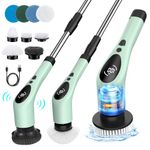 Nuovoware Electric Spin Scrubber,550RPM Cordless Cleaning Brush with Three Speeds, 3000mAH Bathroom Shower Power Scrubber with 9 Brush Heads, Electric Scrub Brush for Tile, Tub, Floor,Voice Broadcast