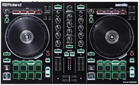Roland DJ-202 Compact DJ Controller | 2-Channel, 4-Deck Controller for Serato DJ Lite | Large, Low-Latency Platters | Iconic Roland Drum Kit Sounds