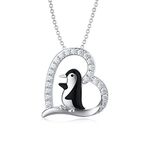 ROMANTICWORK Penguin Gifts Penguin Necklace Sterling Silver Cute Animal Heart Pendant Necklaces Lucky Jewellery Birthday Gifts for Women Girls