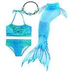 GALLDEALS Mermaid for Swimming Girls Swimsuit Princess Bikini Set Bathing Suit Swimmable Costume (No Monofin) (10-12 Years, Zipper Opens Blue)