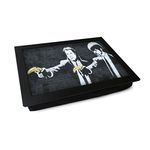 Portable Lap Desk Tray (Banksy Pulp Fiction) Handmade Wooden Frame, Beanbag Cushioned Bottom | Computers, Laptops, Meals, Food | L0473 Black