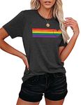 tiorhooe Women's LGBT Gay Pride Month T-Shirts Women Pride Shirt Woman Rainbow Print Short Sleeve Top, Grey (grey 1), XXL