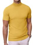 COOFANDY Mens Mock Turtleneck Sweater Short Sleeve Solid Color T-Shirts Basic Slim Fit Knitted Pullover Tees, Yellow, Medium