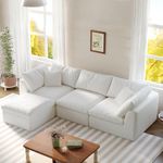 108" Modular Sectional Sofa with Movable Ottoman, 4 Seat Convertible Sofa Couch Chair, Boneless Cloud Couch, Deep Seat L-Shaped Sectional Couches for Living Room, Bedroom and Apartment, White