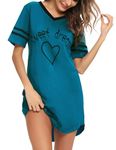 Litherday Women's Nightdresses Nightshirt Cotton Nightwear Comfy Nighties Sleepwear Short Sleeve Pajama Night Dress Nightgown Loungewear(Lake Blue,XL