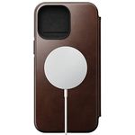 Nomad Modern Leather Folio Case for iPhone 14 Pro - Horween Rustic Brown Leather Wallet Case 3 Card Slots. 360° Protective Bumper, 10ft Drop Protect, Mag Safe & Wireless Charging