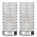 Pair of - Modern Polished Chrome & Clear K9 Crystal Jewel Cylinder Touch Table Lamps