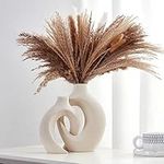 Vase, Matte Snuggle Hollow Flower Vase for Pampas Grass Vase Decor, White Boho Decor Donut Ceramic Vase Set of 2, Nordic Modern Minimalist Decorative Vases Home Decor Table Centerpiece Room Decor