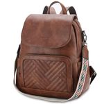 Backpack Purse for Women,VASCHY Chevron Quilted Vegen Leather Flap Backpack Convertible Handbag for Ladies with Guitar Strap Brown