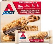 Atkins Chocolate Peanut Butter Pretzel Protein Meal Bar, High Fiber, 16g Protein, 1g Sugar, 4g Net Carbs, Meal Replacement, Keto Friendly, 5 Count